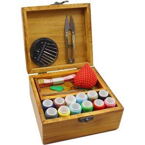 Sewing Kit,Sewing Kit Small Box Basket, Wooden Hand Home Sewing Repair Tool Kit